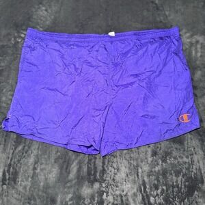 Vtg Champion 90's Shorts Swim Trunks Purple Nylon Spellout Logo Men's Size XXL